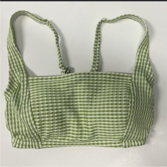 Xhiliration green and white check stripe retro style bikini top size D/D - Picture 1 of 8